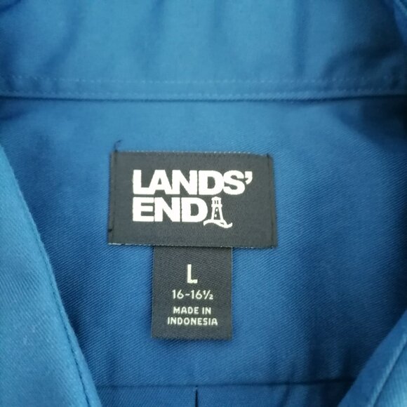 Lands Ends Mens Blue Roll Tab Sleeve Collared Dual Pocket Button Up Shirt Size L - Picture 6 of 8